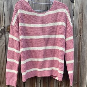 Striped Pink and Cream Women's Crew Neck Sweater